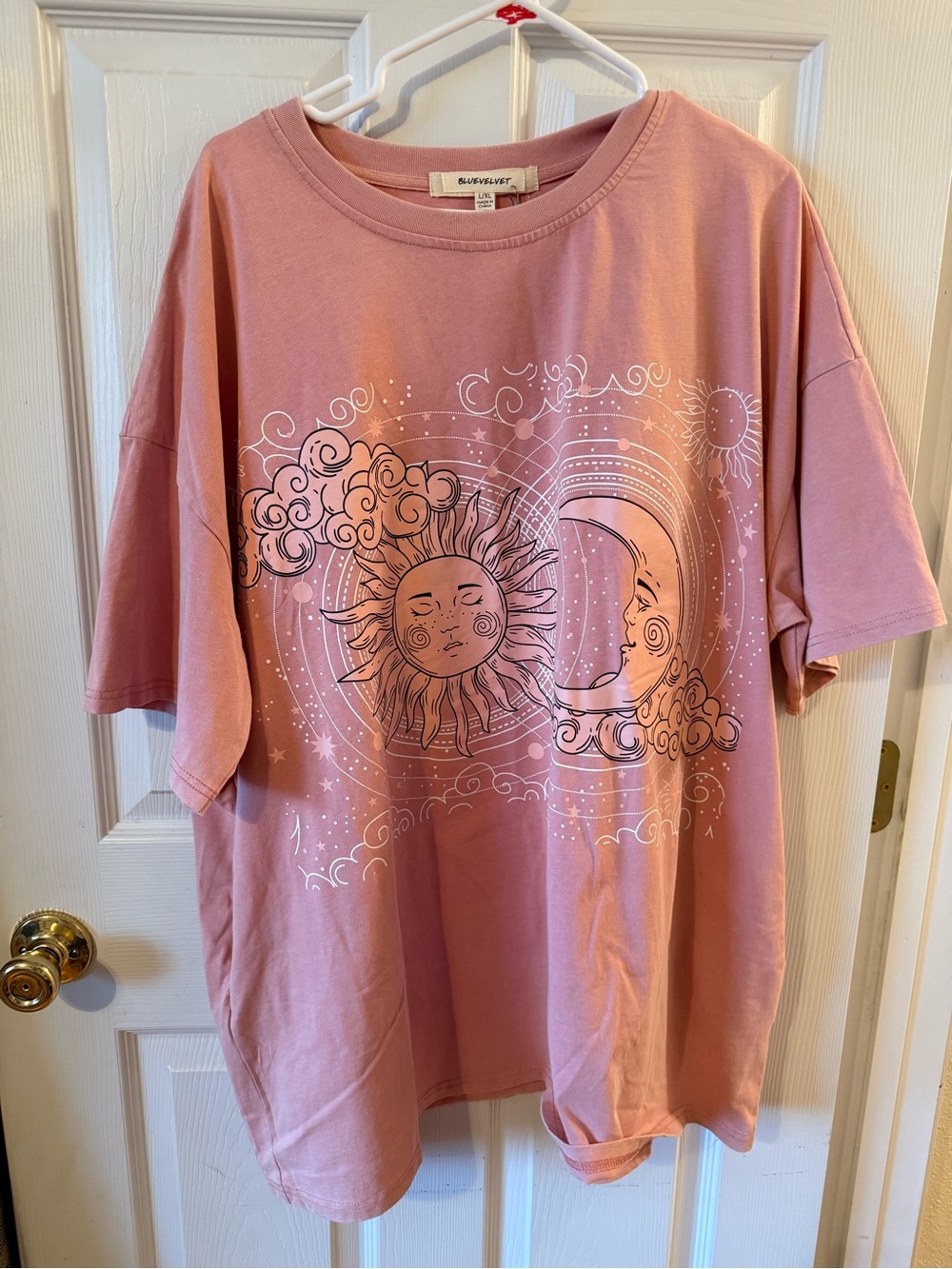 Blue Velvet Pink Sun Moon Celestial Oversized Graphic Tee L/XL